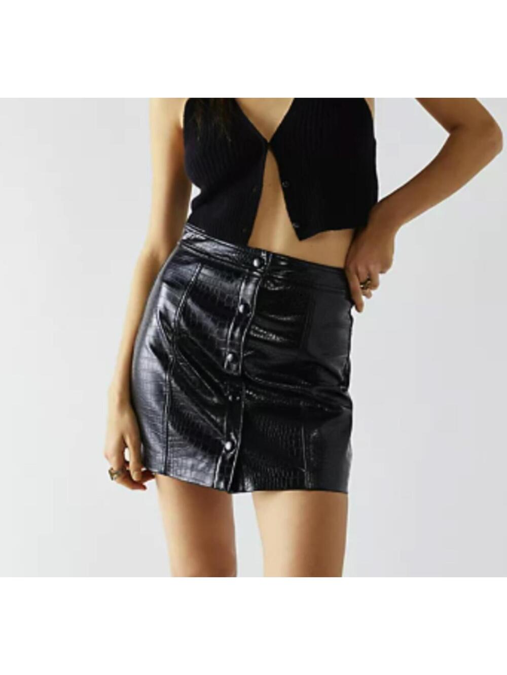 NWT Free People x Blank NYC Black Faux Snakeskin Mini Skirt Size 28 Edgy Y2K